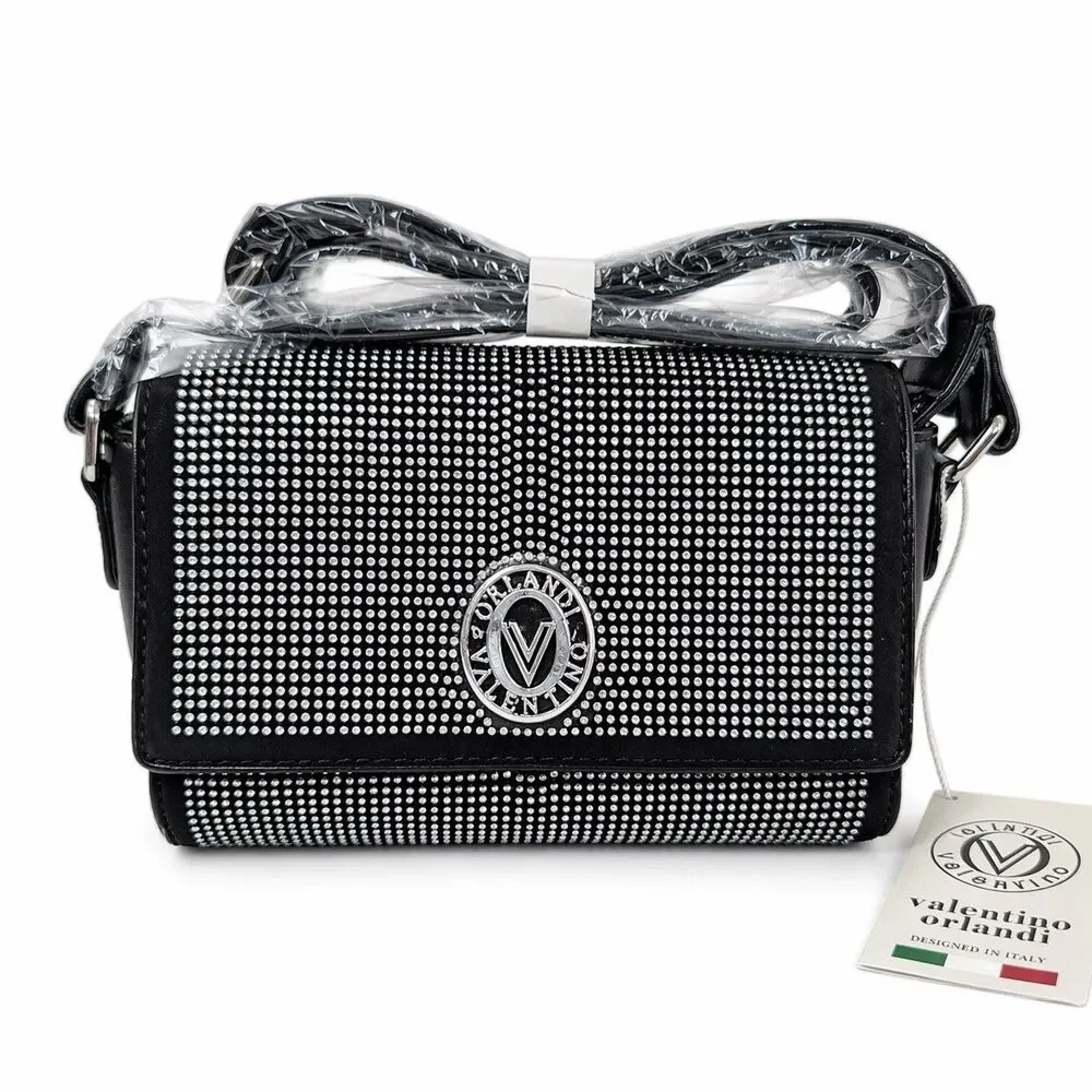 NEW Valentino Orlandi Studded Crossbody Bag MSRP $199 NWT Black Bling Rhinestone